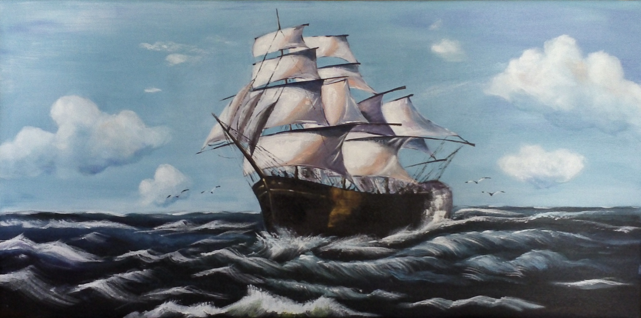 A sailship in the sea